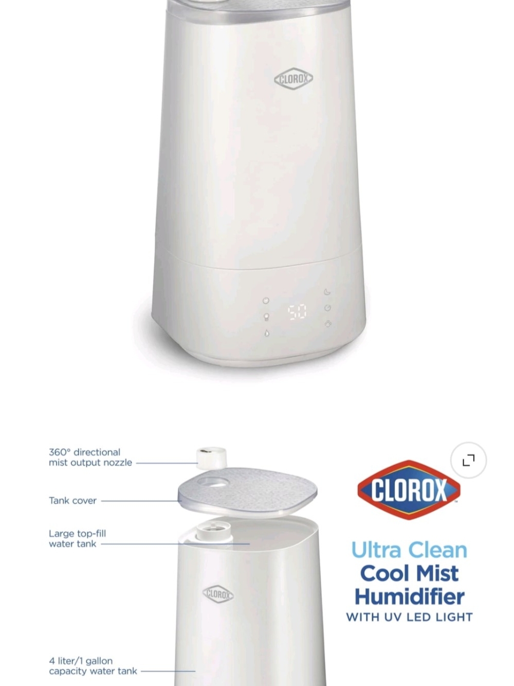 Clorox Cool Mist Humidifier - White with Silver Accents